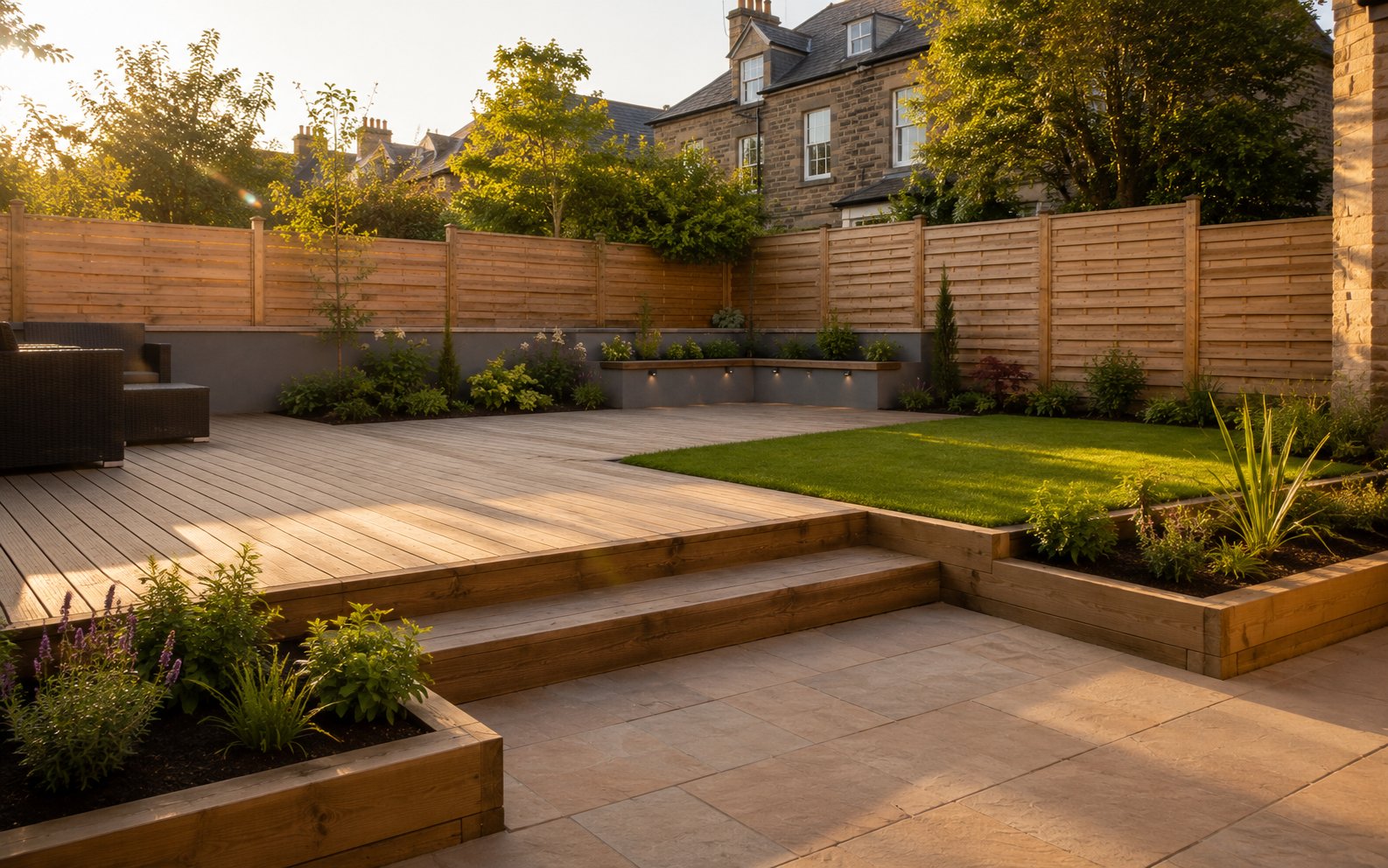 Garden landscaping and decking